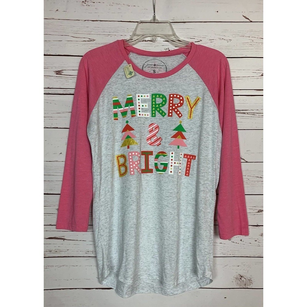Jane Marie Boutique Women’s M Medium Pink Gray Holiday Christmas Top NEW TAGS